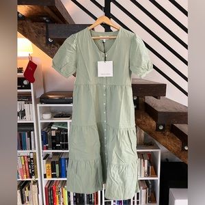 TRADLANDS KINDRED MIDI DRESS DESERT SAGE 100% CRINKLE COTTON XS/S